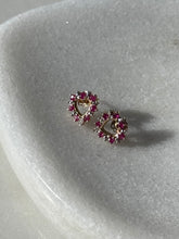 Load image into Gallery viewer, Vintage Ruby &amp; Diamond 10k Yellow Gold Push Back Heart Studs

