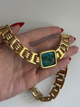 Load image into Gallery viewer, Vintage Monet Chunky Green Intaglio Goldtone Necklace 15.5”
