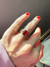 Load image into Gallery viewer, Red Synthetic Stone &amp; Spinel Gold Vermeil Ring Size 6
