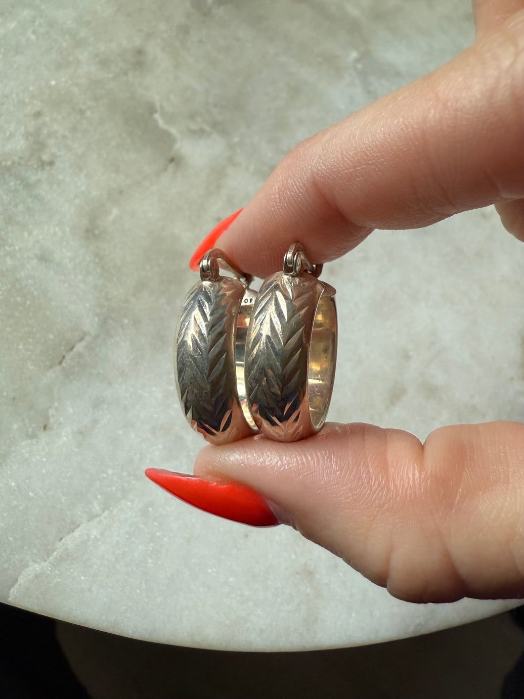 Milor Etched Sterling Silver Hoops