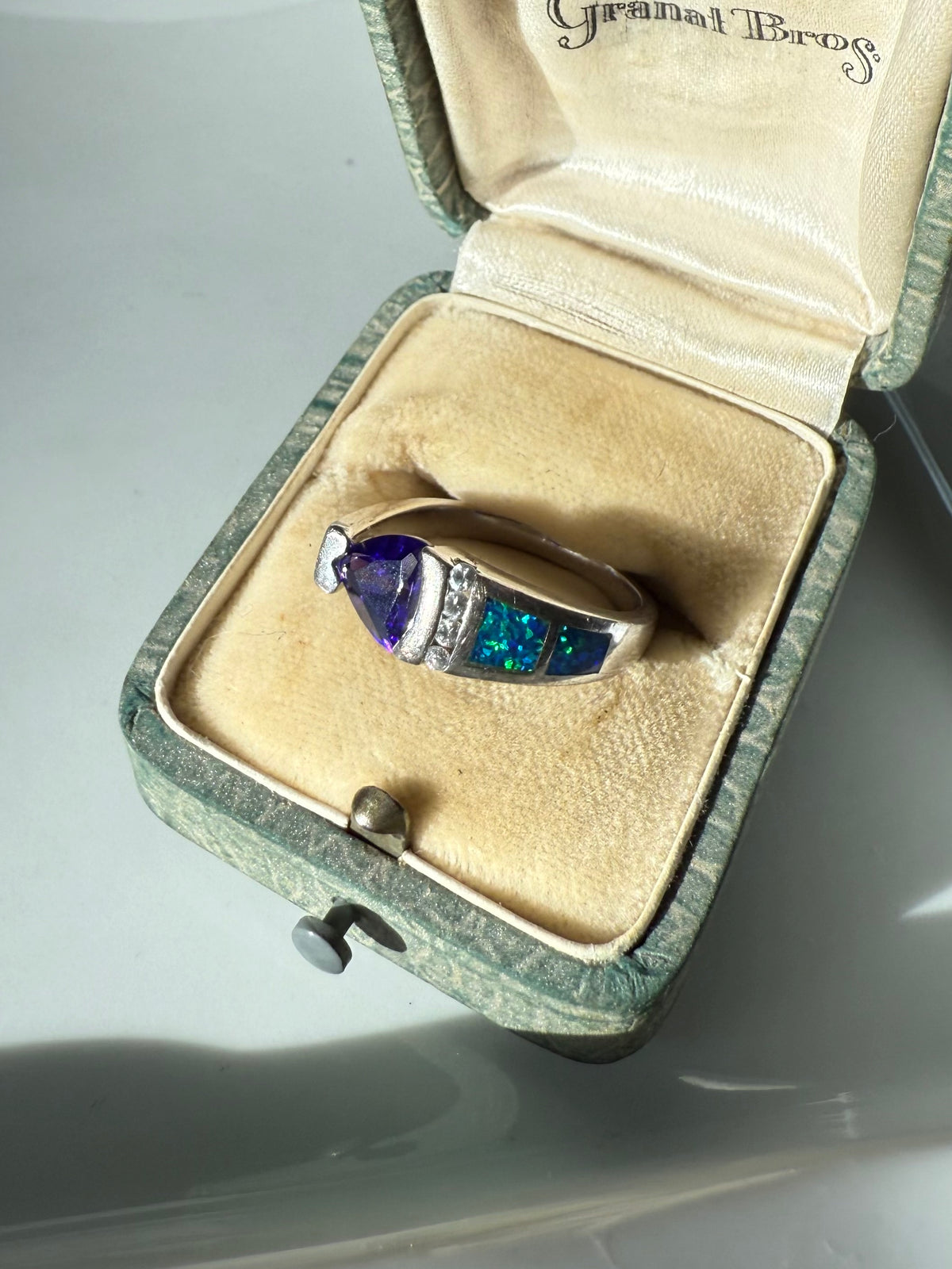 Amethyst & Opal CZ Sterling Silver Ring Size 7.5