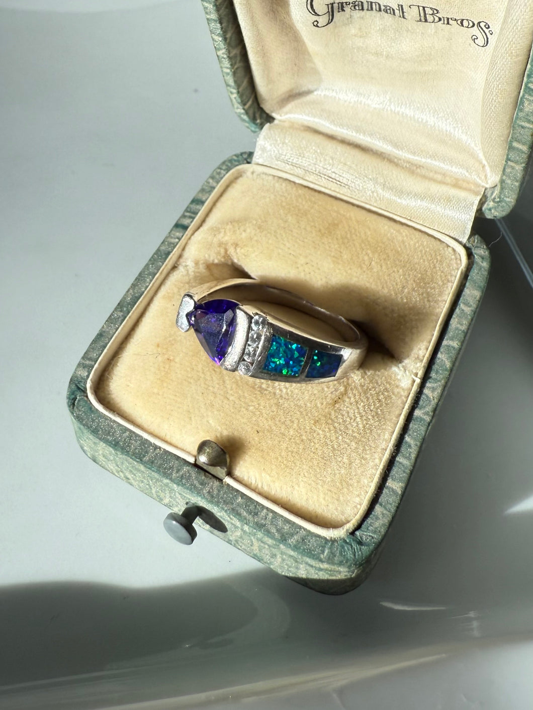 Amethyst & Opal CZ Sterling Silver Ring Size 7.5