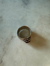 Load image into Gallery viewer, Garnet Cabochon Etched Sterling Silver Ring Size 5.75

