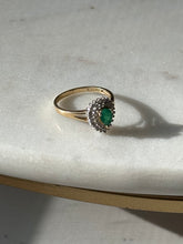 Load image into Gallery viewer, Vintage 14k Yellow Gold Diamond &amp; Emerald Halo Ring Size 7.25
