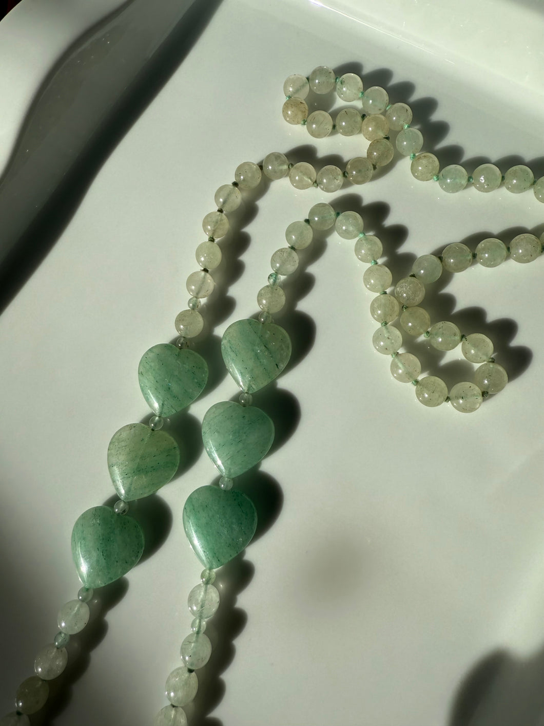 Heart Green Jade Necklace 32”