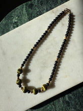 Load image into Gallery viewer, Vintage Gold Plated Black Bead Necklace 15”
