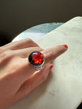 Load image into Gallery viewer, Red Black Flower Sterling Silver Ring Size 9
