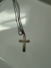 Load image into Gallery viewer, Guilloche Blue Enamel Sterling Silver Cross Necklace
