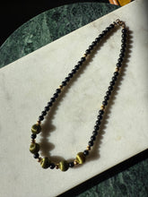 Load image into Gallery viewer, Vintage Gold Plated Black Bead Necklace 15”
