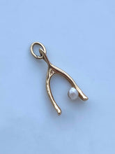 Load image into Gallery viewer, Pearl Wishbone 14k Gold Vintage Pendant
