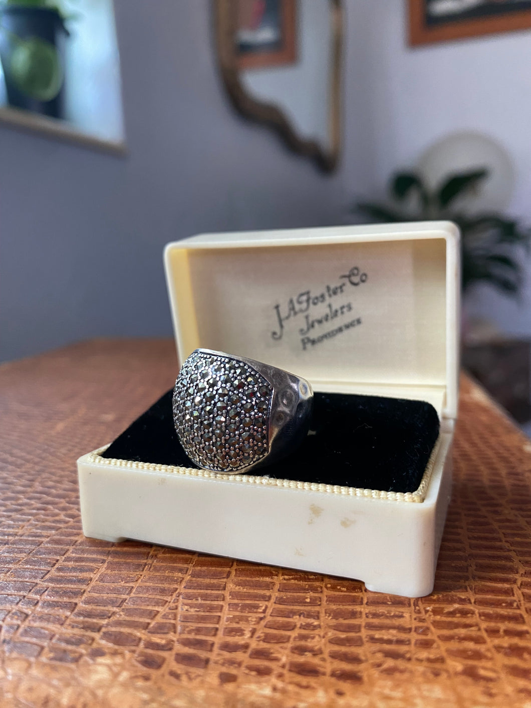 Hammered Marcasite Sterling Silver Dome Ring