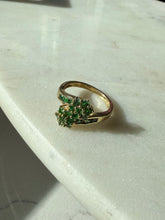 Load image into Gallery viewer, Lab Grown Emerald Flower Gold Vermeil Ring Size 6.25
