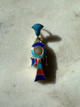 Load image into Gallery viewer, Turquoise Lapis Coral Sterling Silver Egyptian Ankh Pendant
