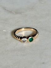 Load image into Gallery viewer, Diamond &amp; Emerald Bezel Set 14k Gold Ring
