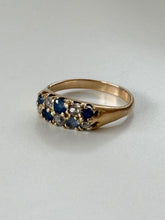 Load image into Gallery viewer, Antique Blue Sapphire &amp; Diamond 18k Gold Ring Size 6.75

