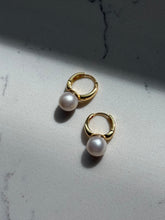 Load image into Gallery viewer, Gold Vermeil Pearl Clicker Hoops
