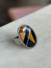 Load image into Gallery viewer, Black Onyx &amp; Tigers Eye Inlay Sterling Silver Ring Size 7
