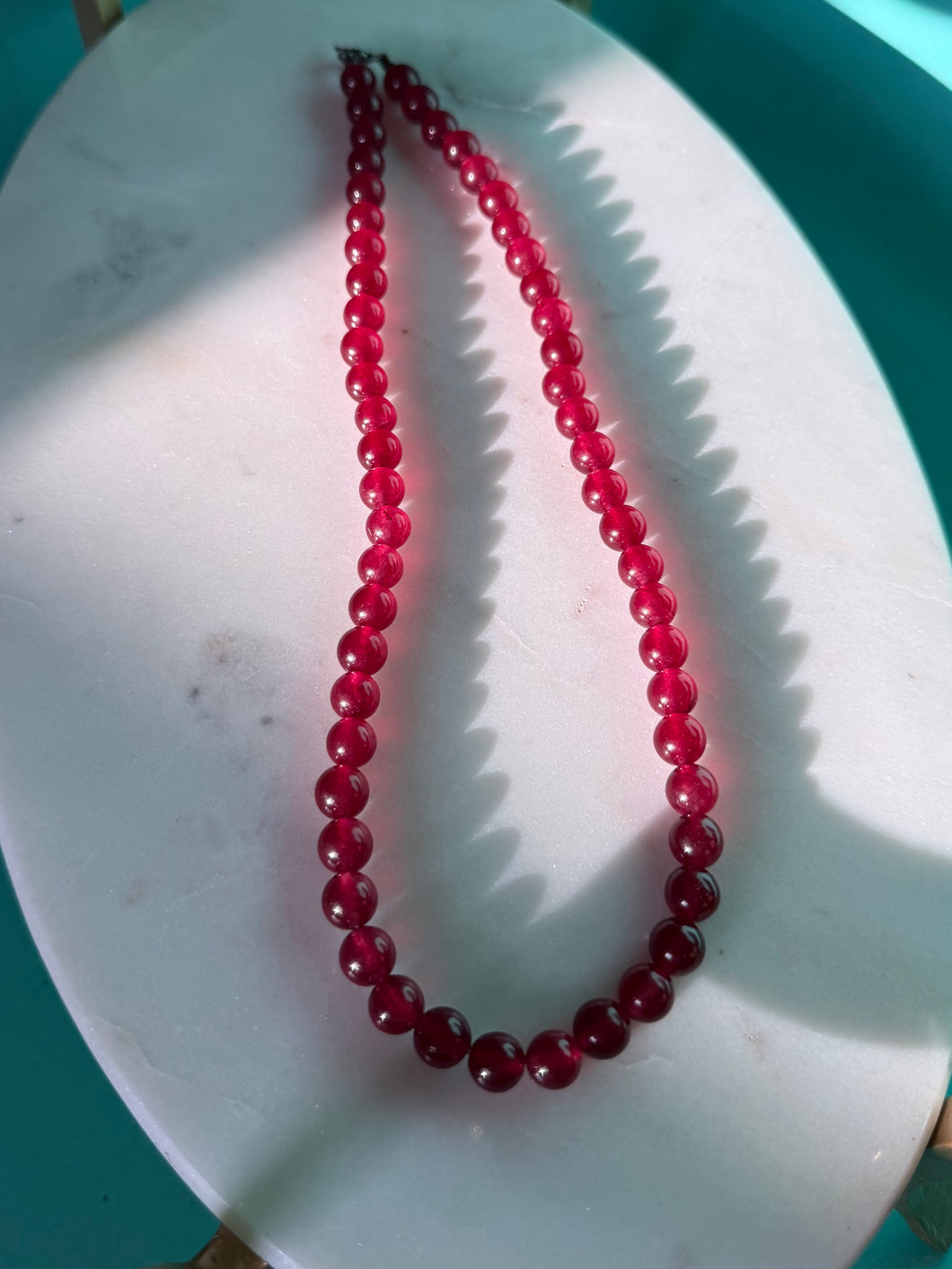 Sterling Silver Maroon Bead Necklace 18”