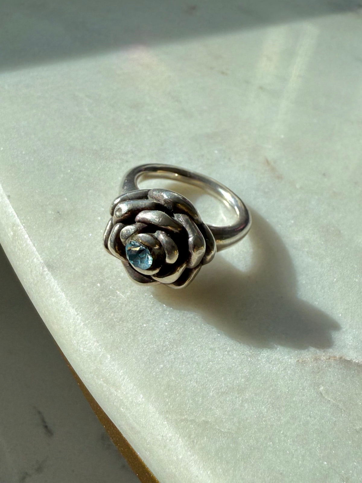 Blue Flower Sterling Silver Ring Size 7.25