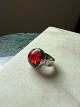 Load image into Gallery viewer, Red Black Flower Sterling Silver Ring Size 9
