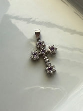 Load image into Gallery viewer, Purple Flower Cross Sterling Silver Pendant
