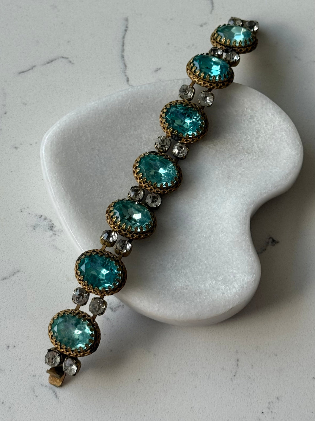 Antique Blue Czech Glass Costume Bracelet 7.25”