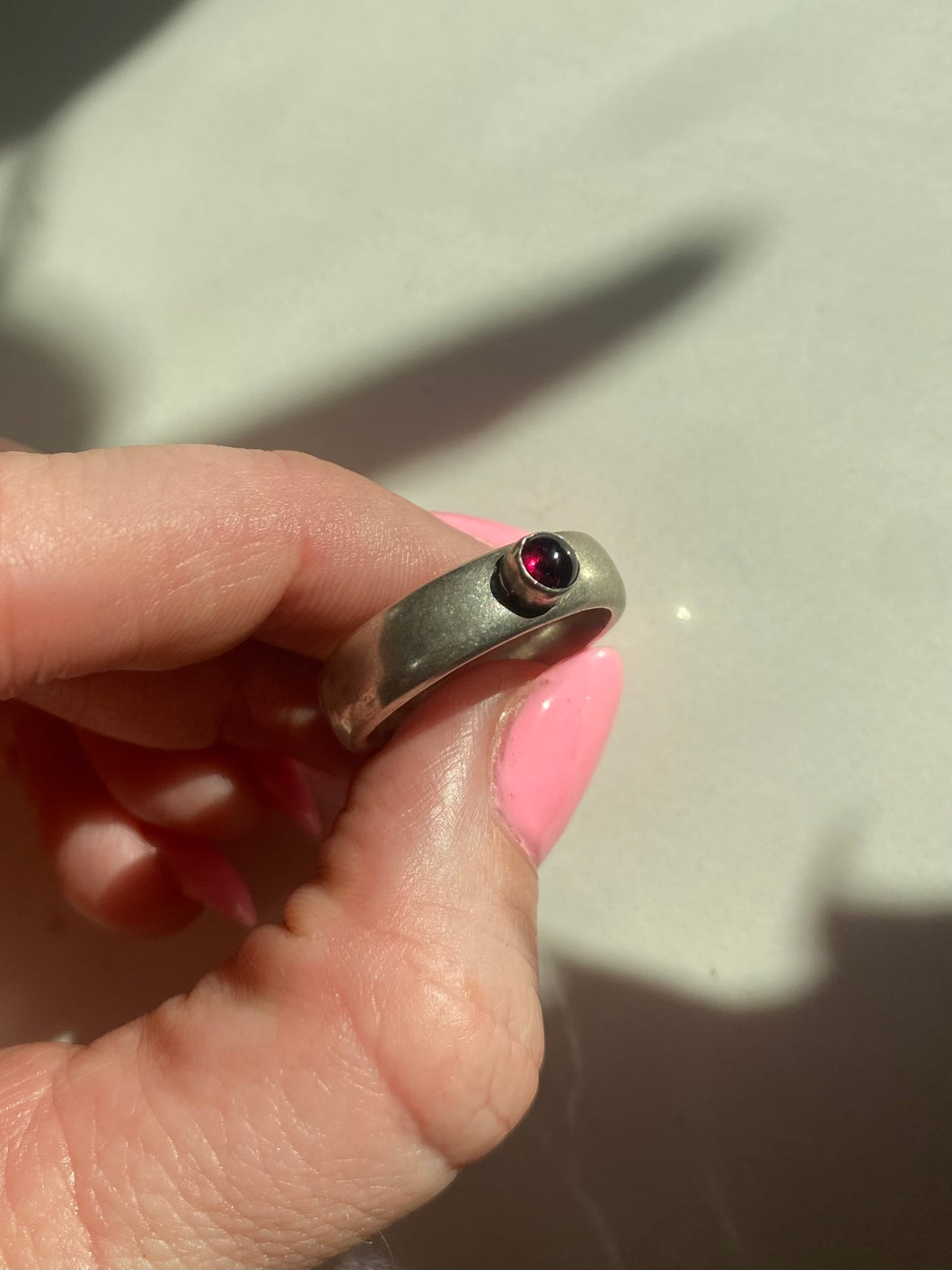 Cabochon Garnet Sterling Silver Ring