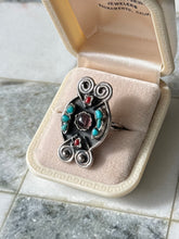 Load image into Gallery viewer, Taxco Sterling Silver Turquoise Amethyst Coral Ring Size 10.75
