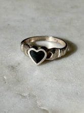 Load image into Gallery viewer, Black Enamel Heart Sterling Ring Size 7.5
