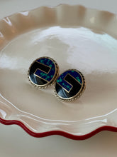 Load image into Gallery viewer, Vintage Azurite &amp; Black Onyx Sterling Silver Earrings
