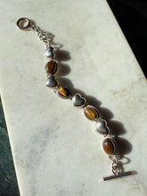 Load image into Gallery viewer, Tigers Eye Sterling Silver Heart Bracelet 7.75”
