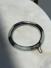 Load image into Gallery viewer, Etched Sterling Silver Jade Bangle
