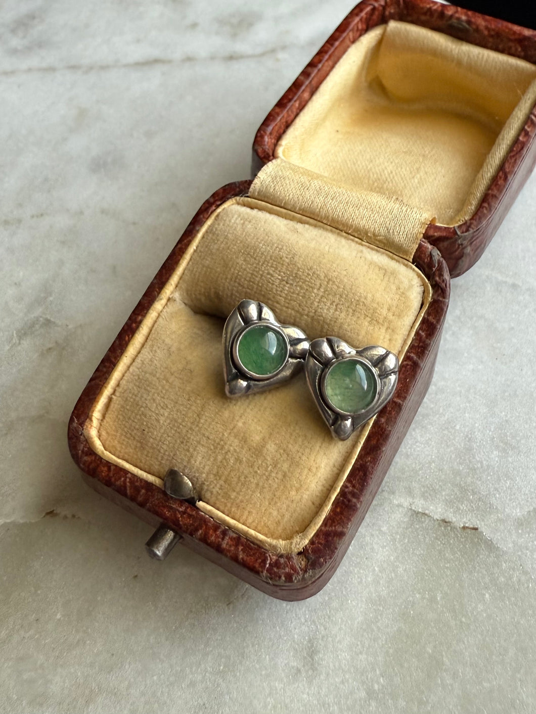 Green Heart Sterling Silver Earrings