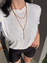 Load image into Gallery viewer, Italian 18k Yellow Gold Box Link Double Chain Lariat Tassel Necklace 20”

