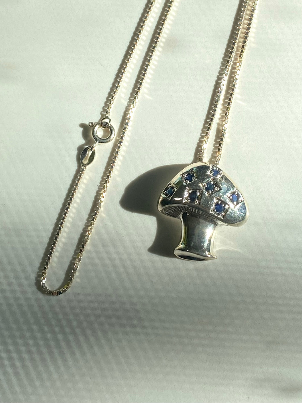 Mushroom Sapphire Sterling Silver Necklace