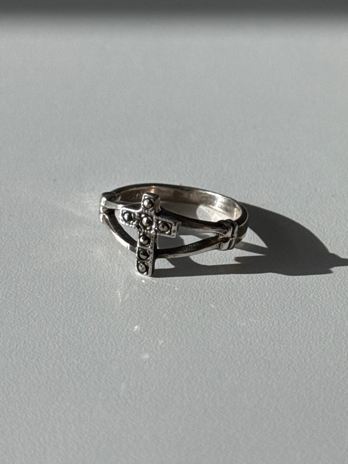 Vintage Marcasite Cross Sterling Silver Ring Size 5.5