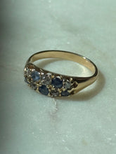 Load image into Gallery viewer, Antique Blue Sapphire &amp; Diamond 18k Gold Ring Size 6.75
