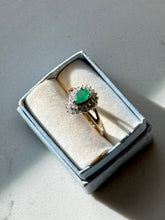 Load image into Gallery viewer, Vintage 14k Yellow Gold Diamond &amp; Emerald Halo Ring Size 7.25
