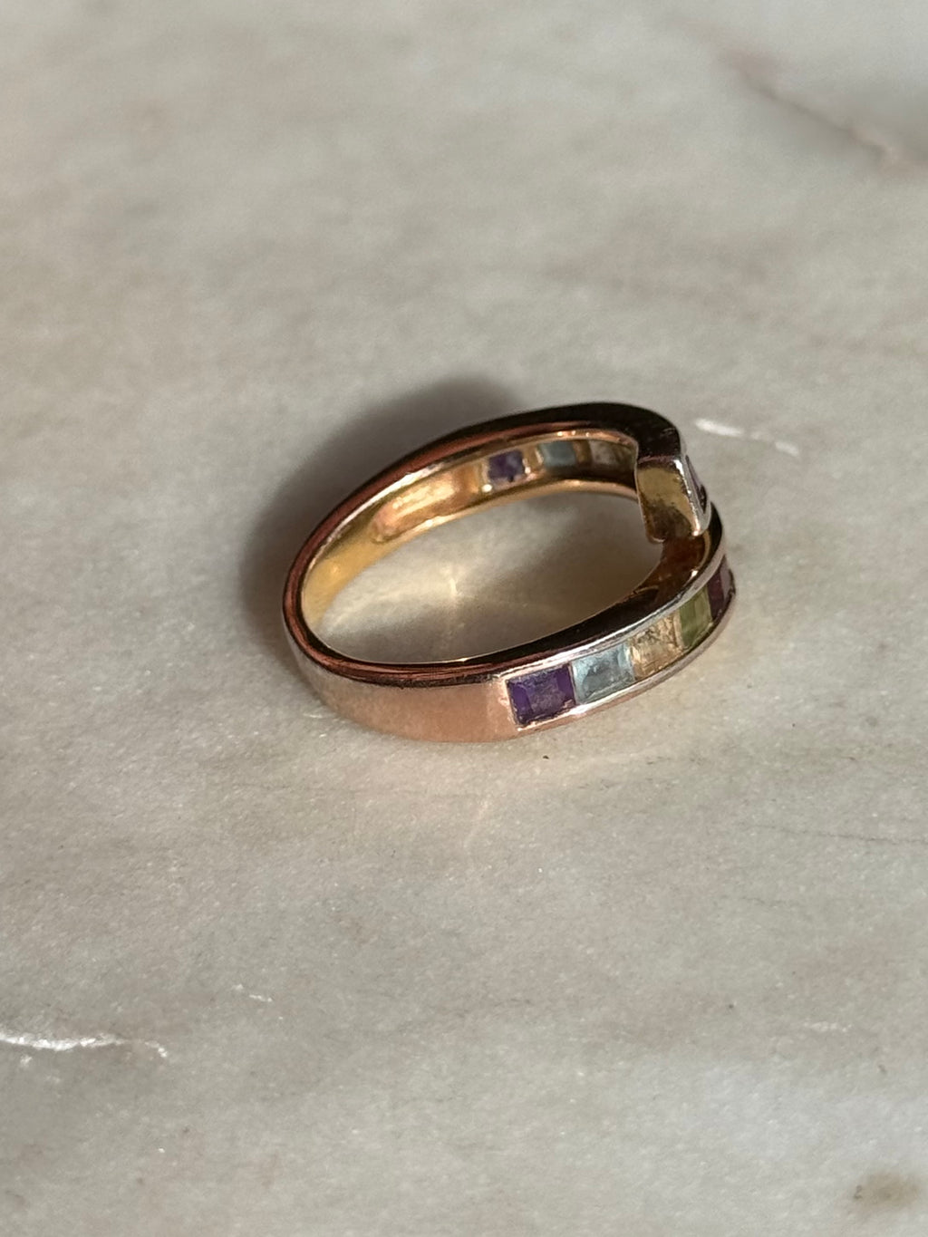 Bypass Multi-Gemstone Gold Vermeil Ring Size 7.25