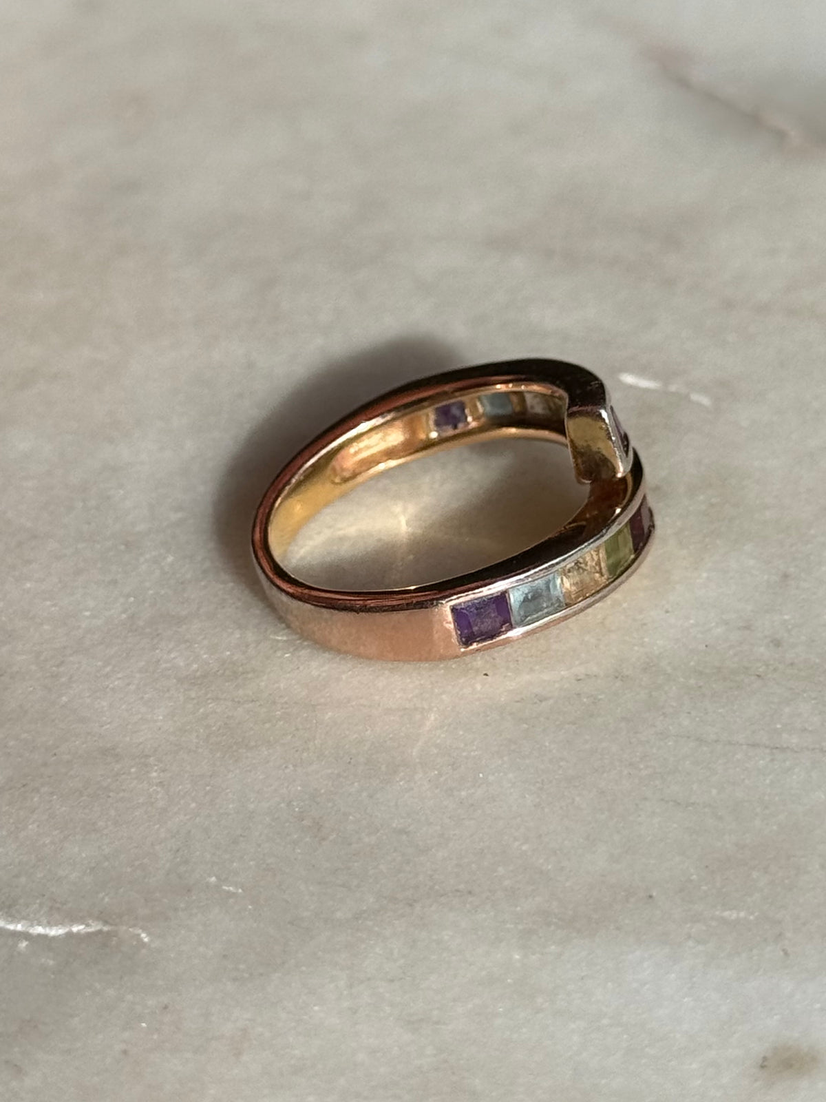 Bypass Multi-Gemstone Gold Vermeil Ring Size 7.25