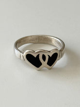 Load image into Gallery viewer, Black Enamel Double Heart Sterling Silver Ring Size 5.25
