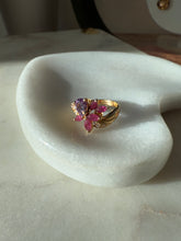 Load image into Gallery viewer, Flower Amethyst Ruby Gold Vermeil Ring Size 7
