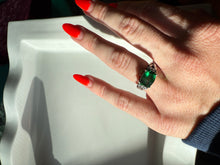 Load image into Gallery viewer, Green Glass Sterling Silver Ring Size 6.25
