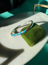 Load image into Gallery viewer, Vintage Mexico Turquoise Inlay Sterling Silver Cuff Bracelet 7”
