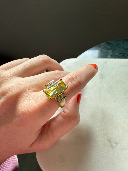 Chunky Gold Vermeil Gemstone Ring Size 8