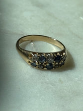 Load image into Gallery viewer, Antique Blue Sapphire &amp; Diamond 18k Gold Ring Size 6.75
