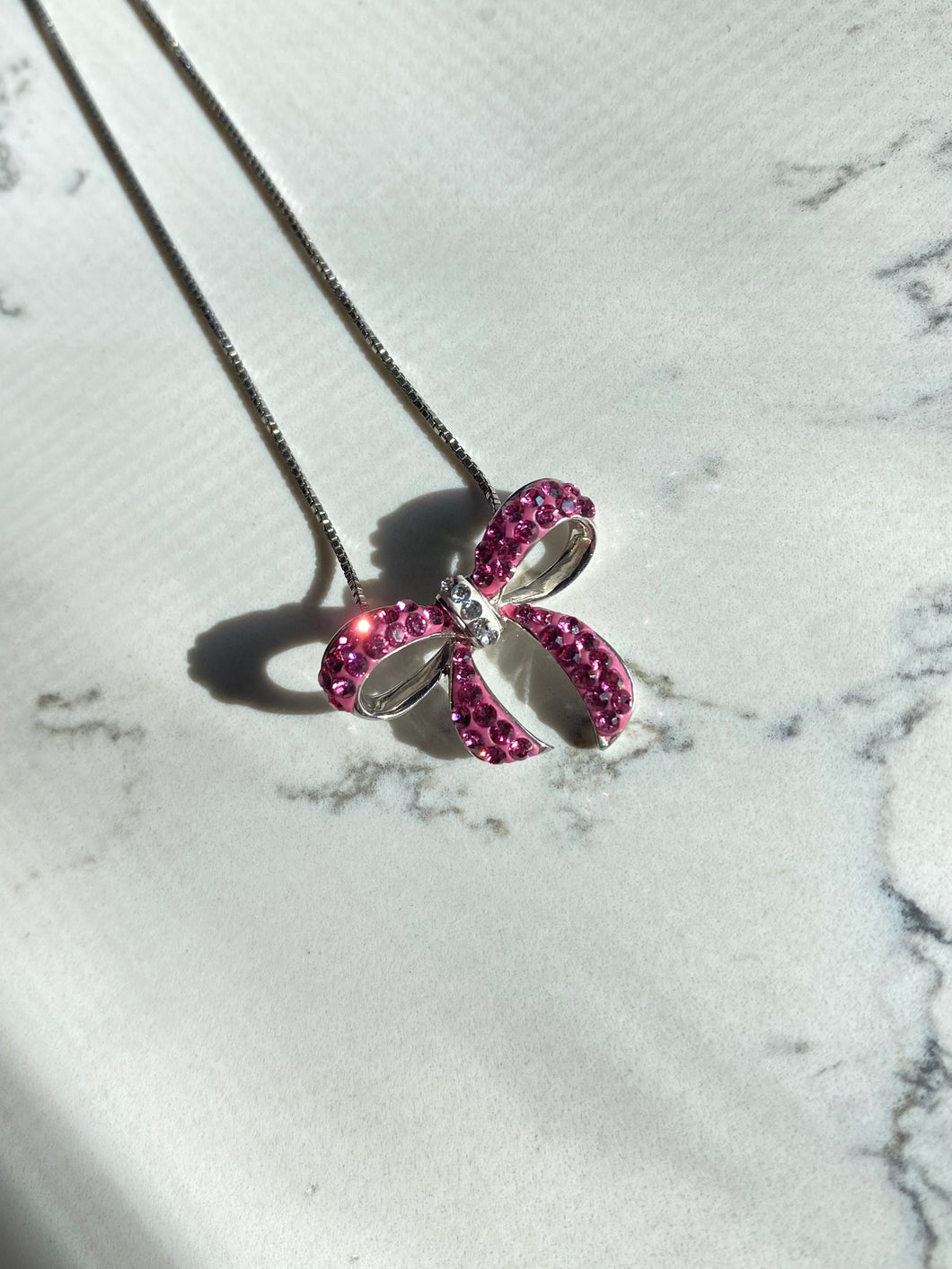 Pink Bow Sterling Silver Necklace