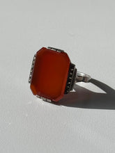 Load image into Gallery viewer, Antique Carnelian &amp; Marcasite Sterling Ring Size 5.75
