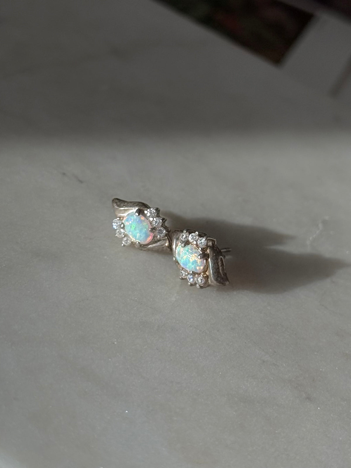 Vintage Opal & CZ Sterling Earrings