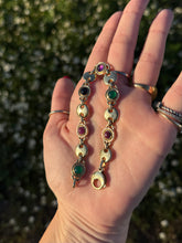 Load image into Gallery viewer, Vintage 14k Solid Yellow Gold Cabochon Multi Gemstone Puffy Mariner Link Bracelet
